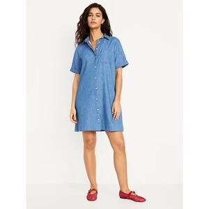 Old Navy Denim Chambray Jean Shirt Dress Short Sleeve Button Up Cotton Women XXL